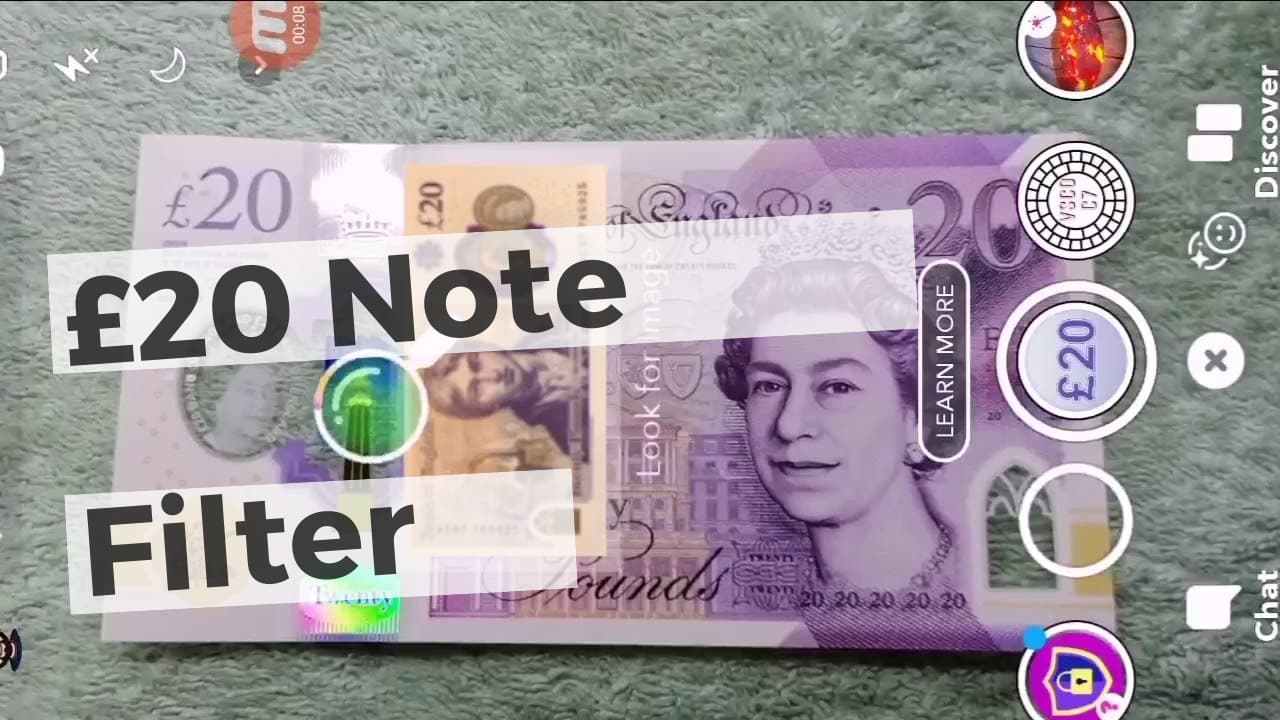 20 note trick filter for snapchat