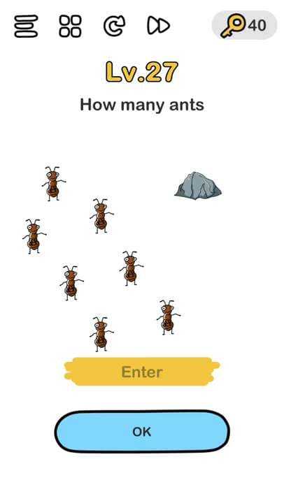 Brain out level 27 how many ants