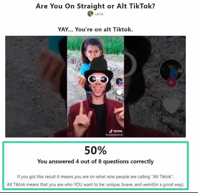 alt tiktok quiz result