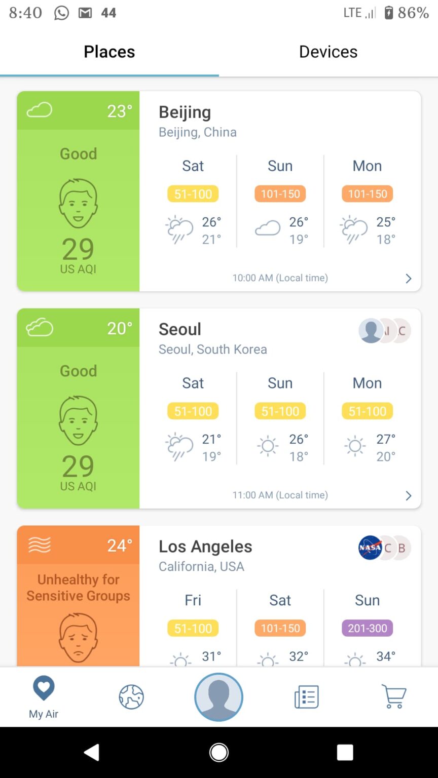 Air quality app, AirVisual for iOS and Android - Ava's