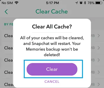 clear snapchat cache